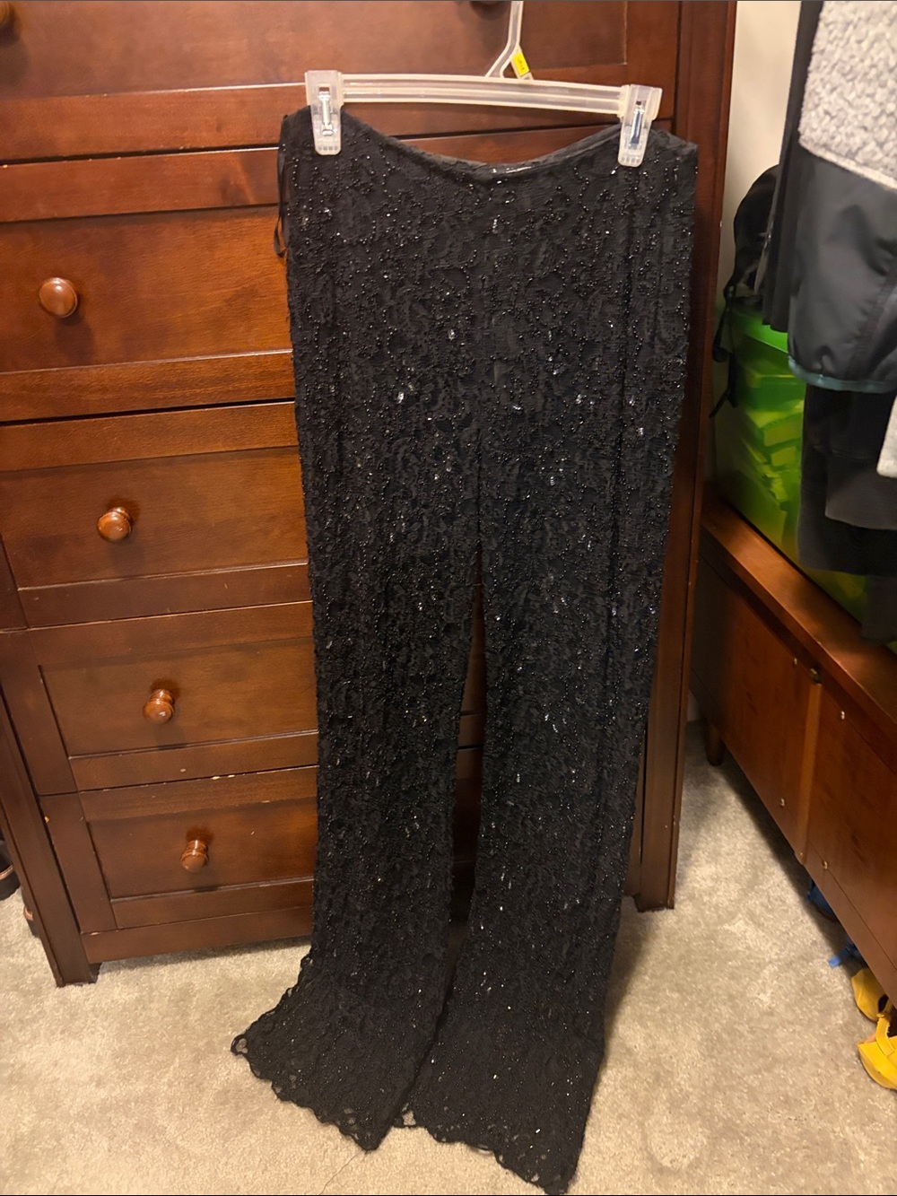 INC International Concepts Black Sequin Wide Leg Pants